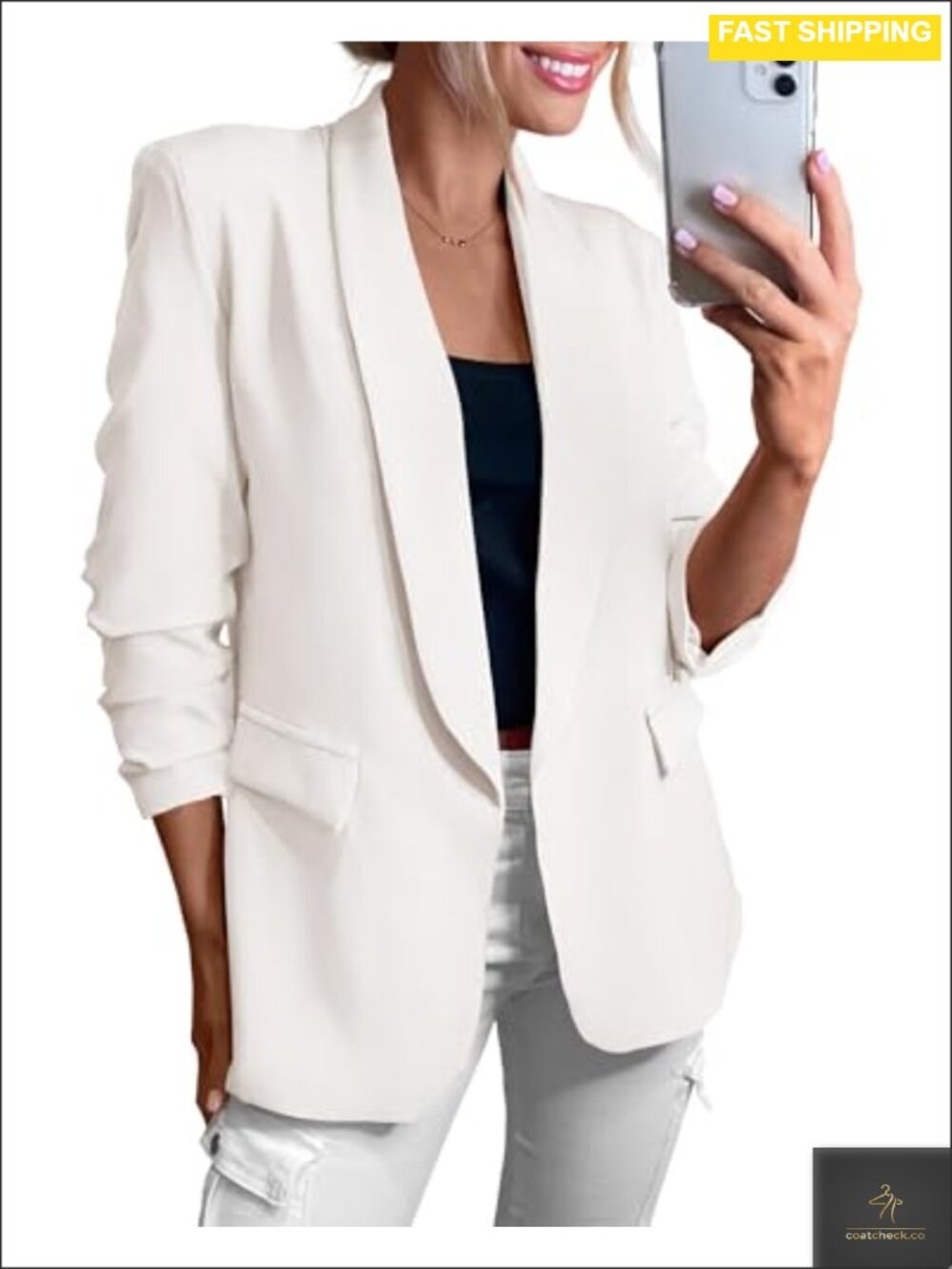 Women's Shawl Collar Open Front Blazer Lightweight Business Casual Jacket